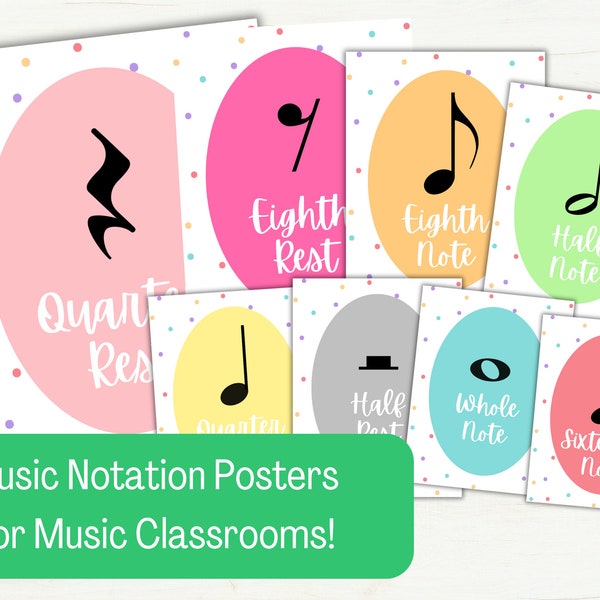 Music Notes and Rests Posters, Music Notation Posters, Choir Poster, Band Poster, Orchestra Poster, Digital PDF Download