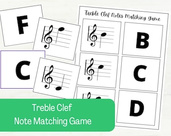 Note Matching Game, Treble Clef Music Flashcards, Digital Download, Printable Game