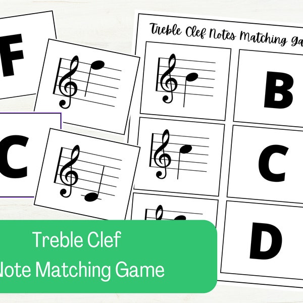 Note Matching Game, Treble Clef Music Flashcards, Digital Download, Printable Game