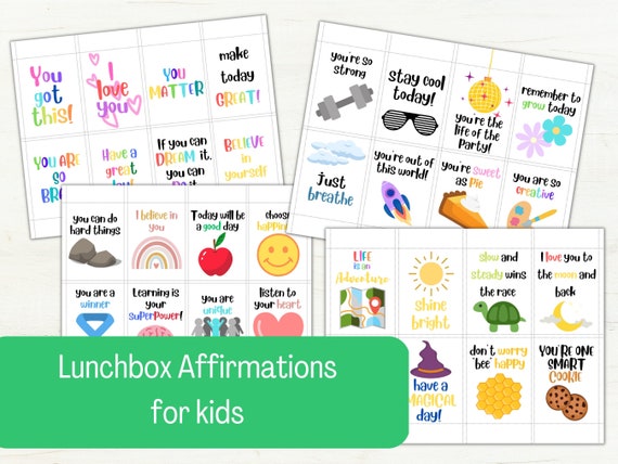 Lunchbox Affirmations, Lunchbox Notes, Printable Notes for Lunchbox for Kids