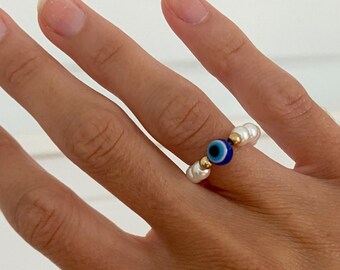 Evil Eye Ring Customize Y2k Rings Pearl Minimalist 