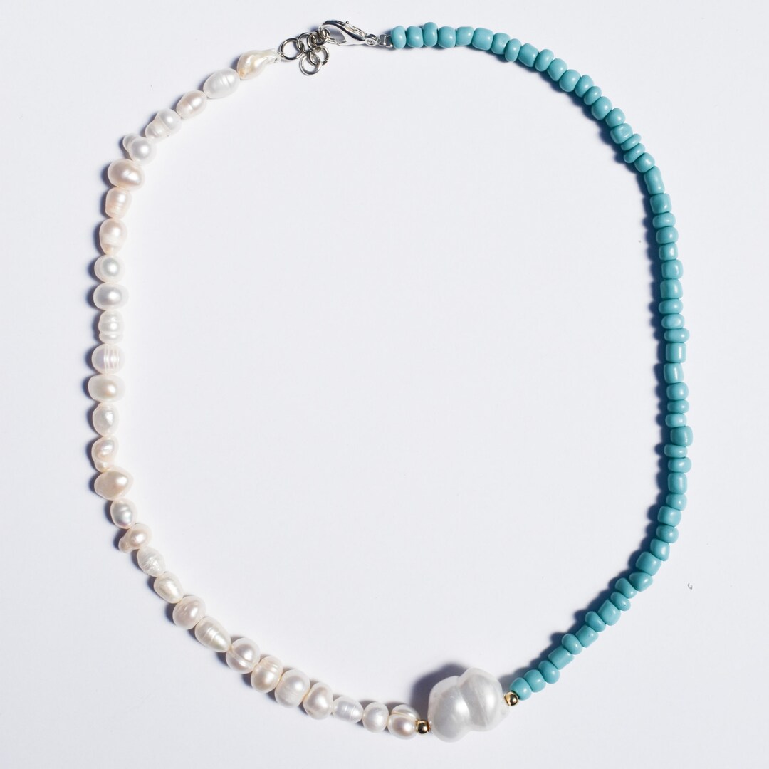 ネックレス・ペンダント Pearl and Turquoise Combi Necklace #9717 Turquoise and Baroque Pearl Beaded Necklace | Turquoise Boho