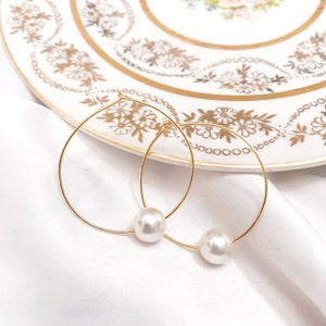 Gold and Pearl Hoop Earrings: Minimalist Bridal Jewelry