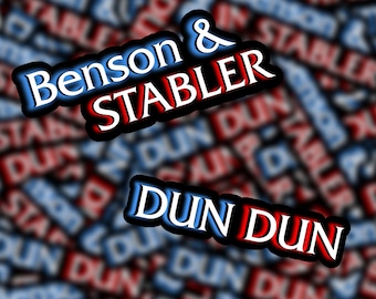 May include: A red, white, and blue graphic with the text "Benson & Stabler" and "Dun Dun" in a bold, white font.