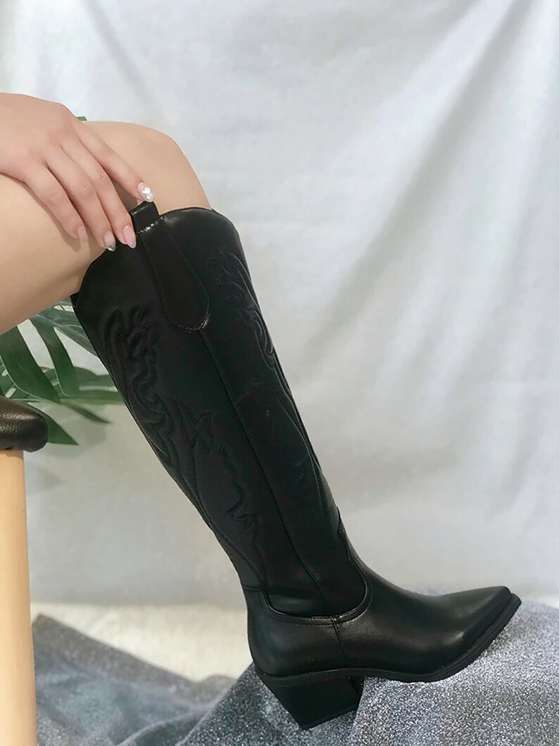 Midcalf Boots Cowgirl Embroidery White Midcalf Cowgirl Etsy