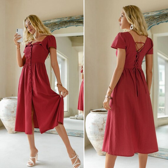 New Summer Midi Dress Pink / Solid 