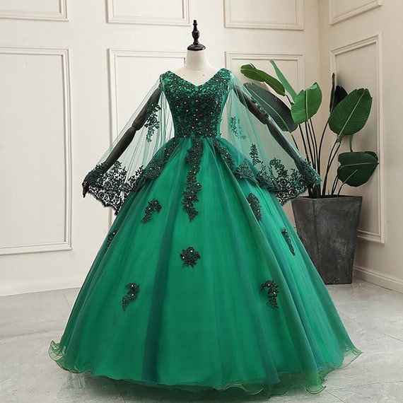 Green Prom Dress Embroidered With 