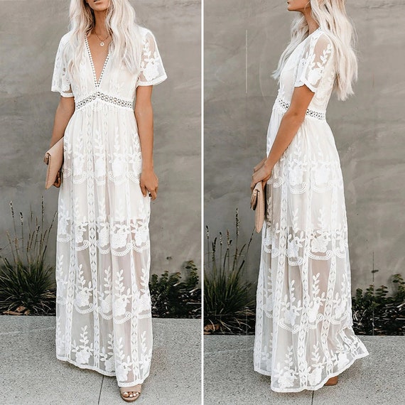 White Maxi Dress Bohemian Style for ...