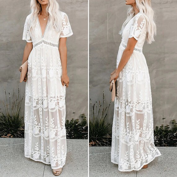 White Maxi Dress Bohemian Style for 