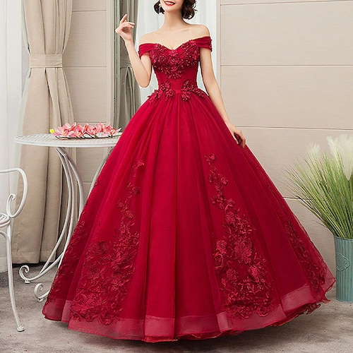 Red Prom Dress Embroidered With Flowers for Party / Red Prom Etsy