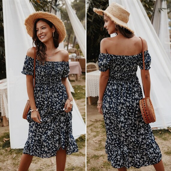 New Blue Dress off Shoulder for Women 