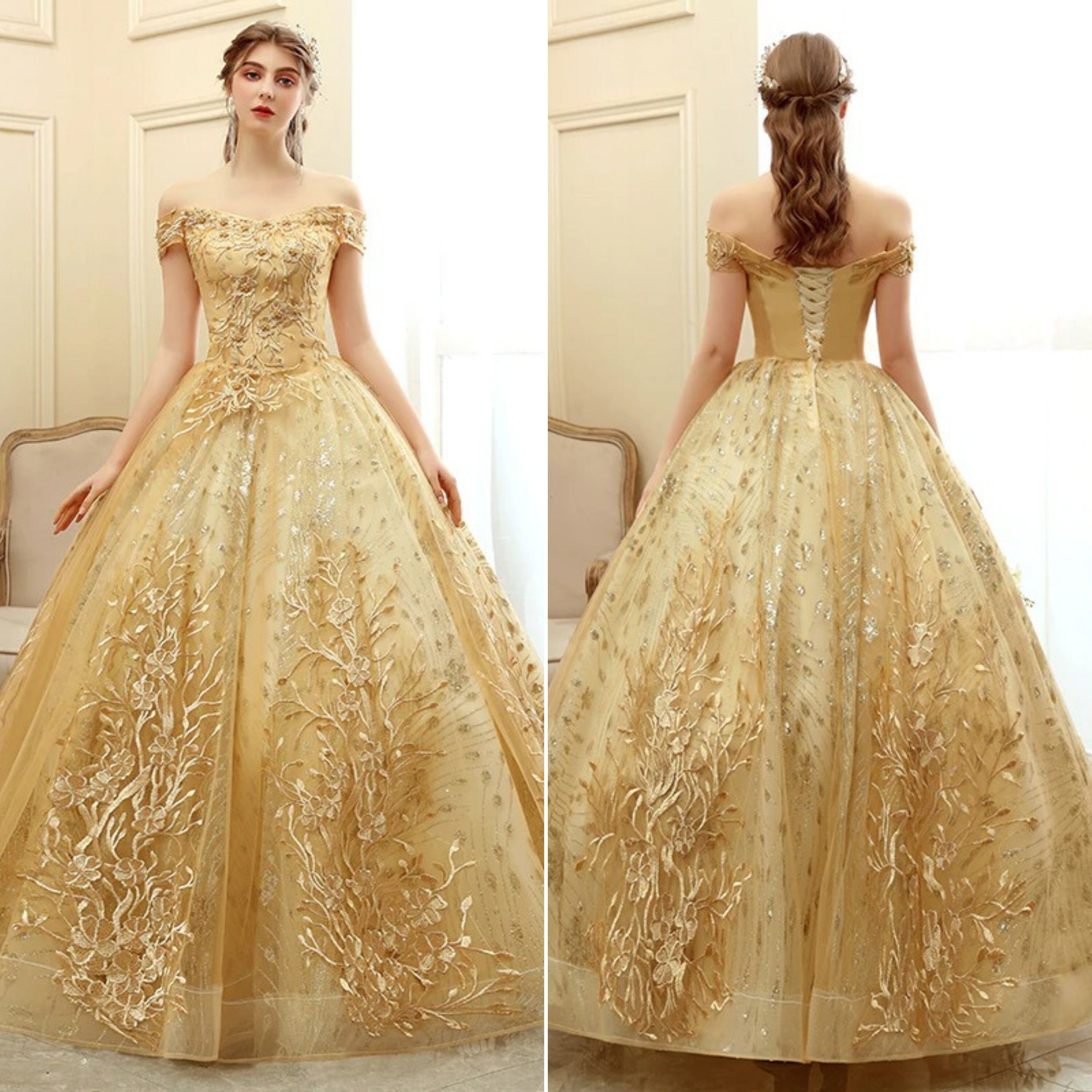 Gold Princess Prom Dresses