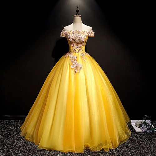 Yellow Prom Dress Embroidered With 