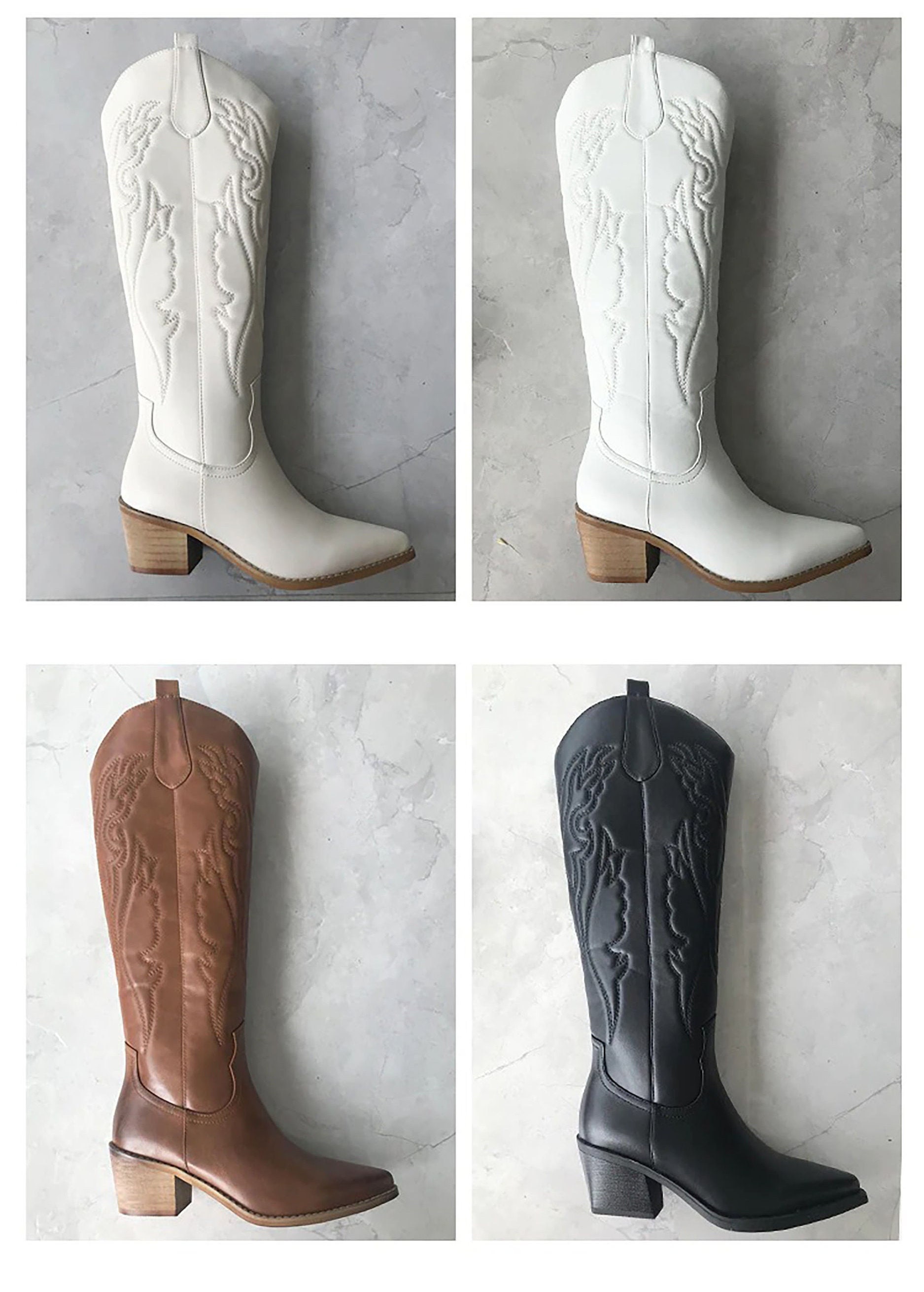 Midcalf Boots Cowgirl Embroidery White Midcalf Cowgirl Etsy