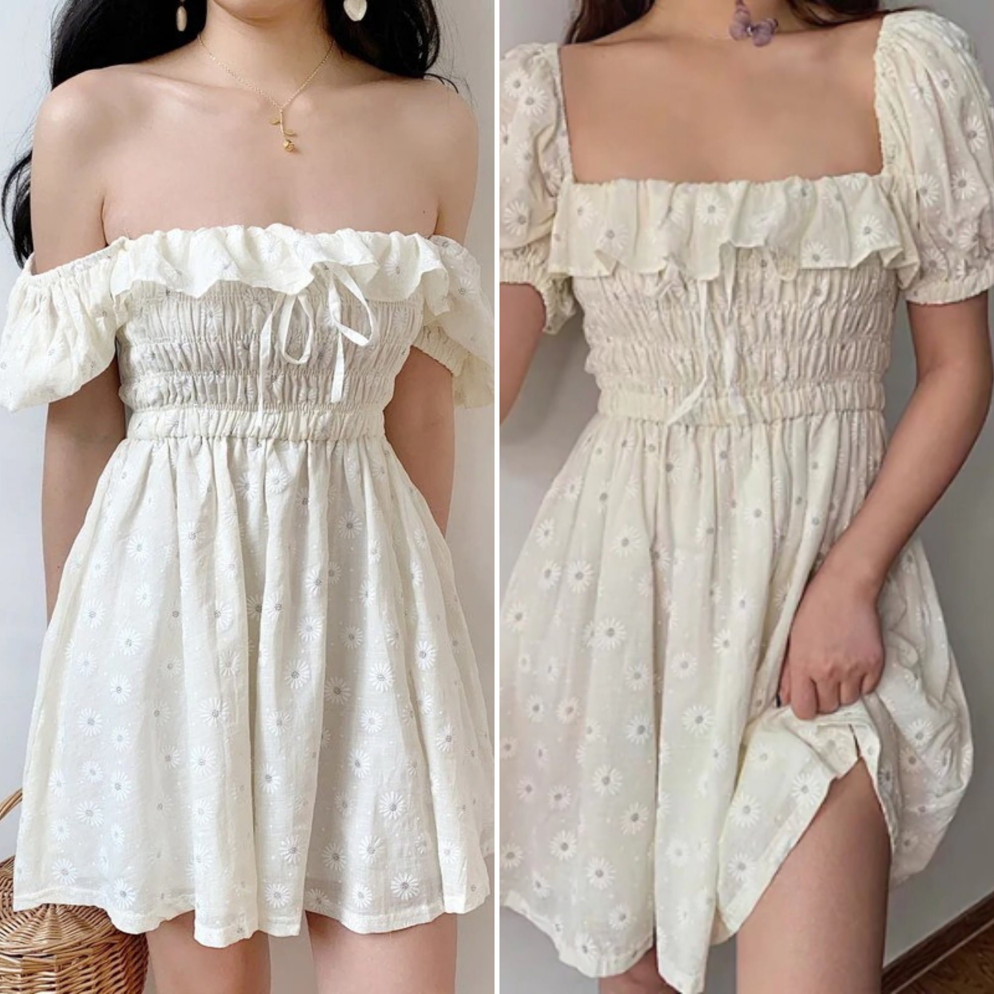 Aesthetic Cottagecore Short Dress White 