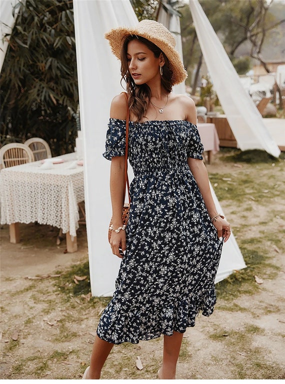 New Blue Dress off Shoulder for Women 