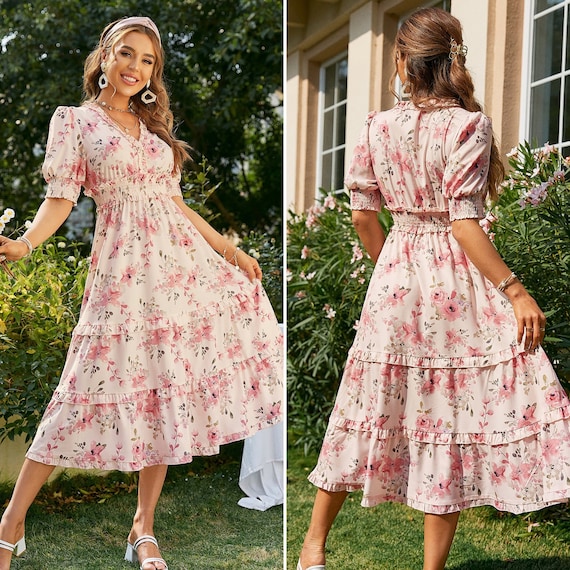 mid calf length dresses with short sleeves