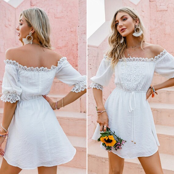 New Summer White Dress off Shoulder / White Cottagecore Dress - Etsy