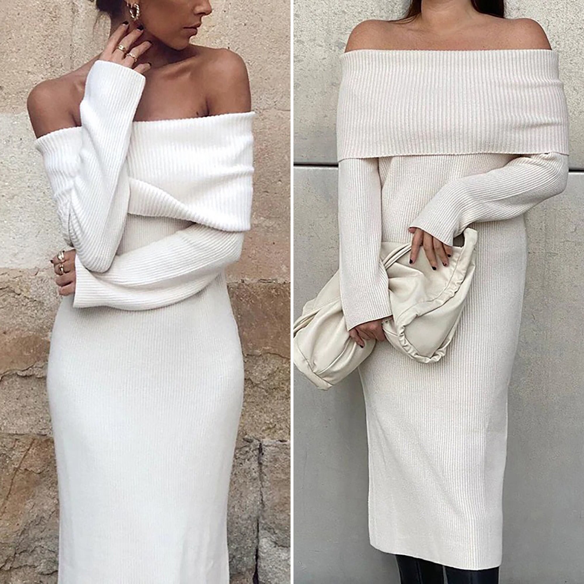 Long sleeve sweater dress off shoulder hotsell