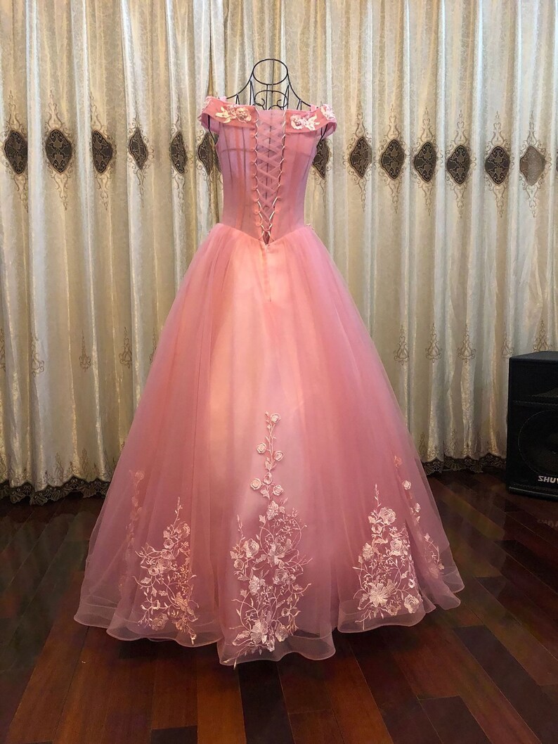 Pink Prom Dress Embroidered With Flowers for Women Evening Etsy