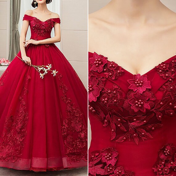 Roter Abschlussball Kleid bestickt mit Blumen für Frauen - Etsy Schweiz