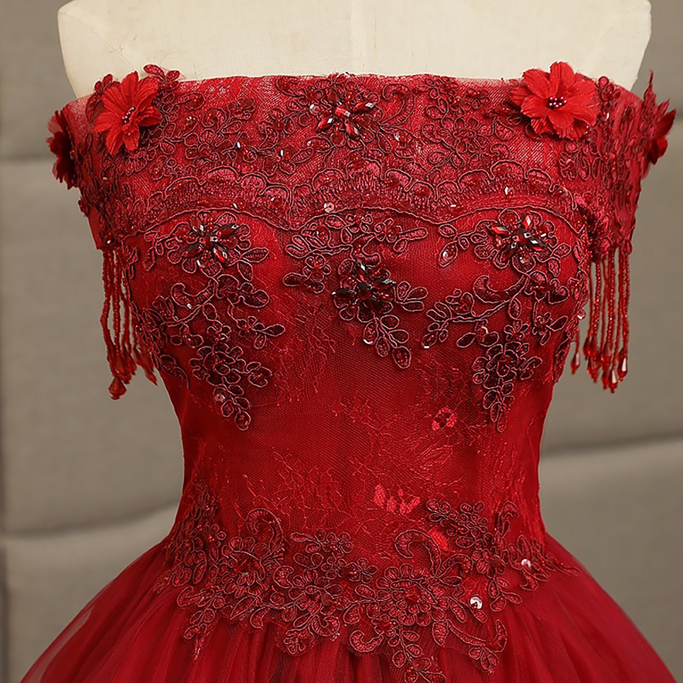 Red Quinceanera Dress Embroidered With 