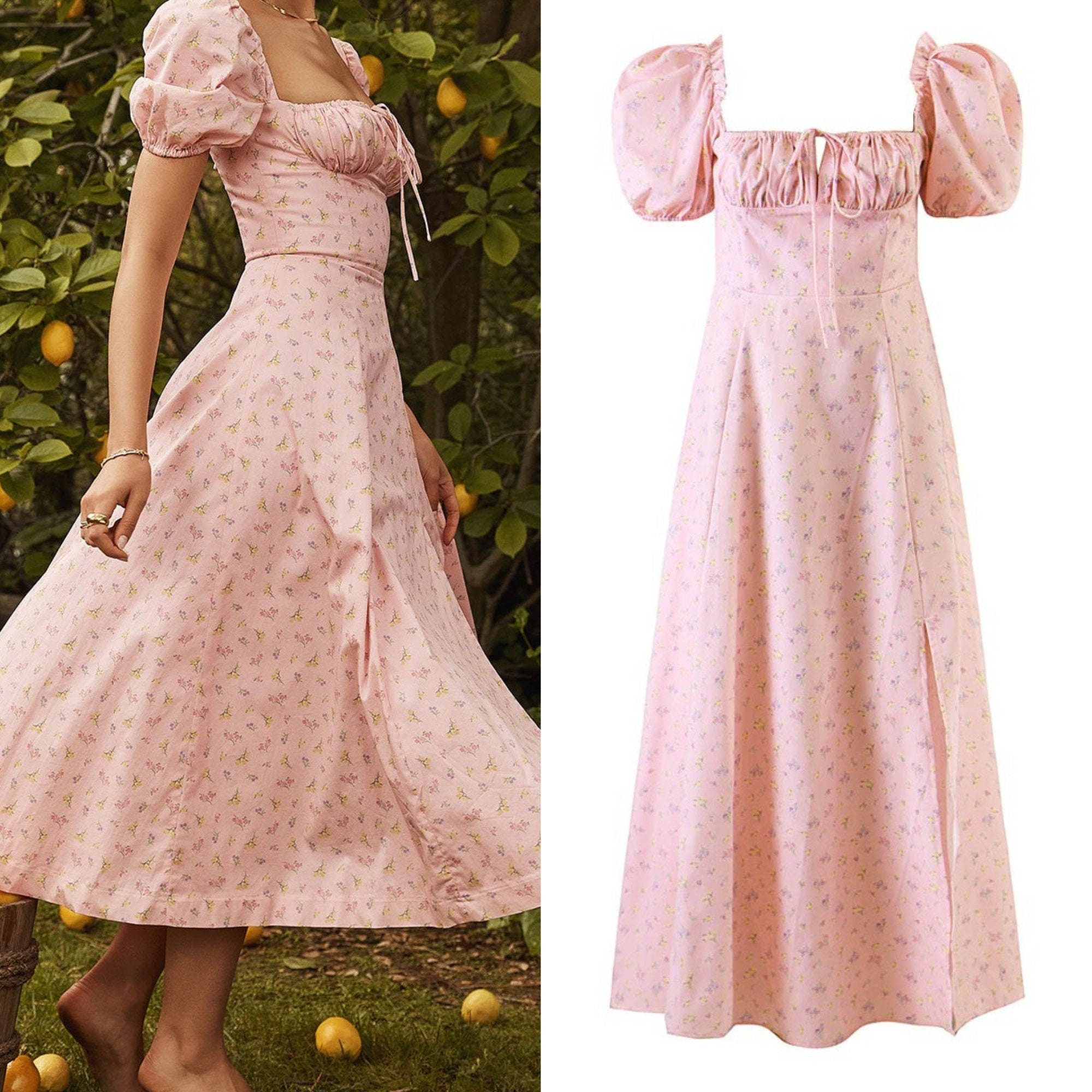 Vendimia Spring Pink Aesthetic Cottagecore Dress / prairie | Etsy México