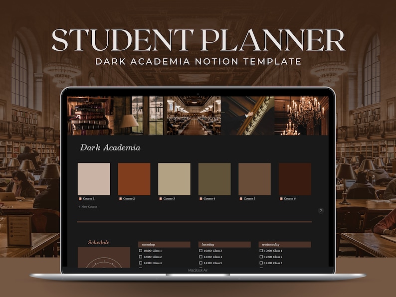 Dark Academia Student Notion Template Planner Digital Etsy