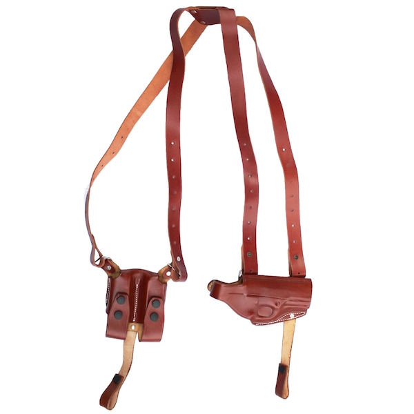 Horizontal Shoulder Holster With Magazine Real Leather Fits For Walther / Glock / Beretta / Sig Sauer / Springfield / Jericho  / Ruger / S&W