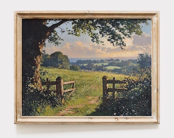British Countryside Print, English Countryside Painting, Landscape Art Print, Cottagecore Decor