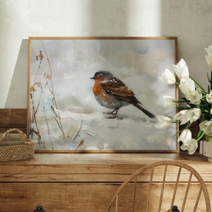 Robin Wall Art, Robin Wall Decor, Winter Robin Prints, Bird Wall Art Digital Download