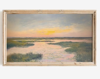 FRAME TV Sunset Marshland Landscape Wetlands Oil Painting Swamp Illustration Nature Digital Art Marsh Wildlife Habitat Samsung Frame TV Art