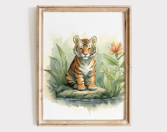 Tijgerkunst aan de muur, tijgerschilderij, tijgerprint, tijgerkunstprint, tijgerkunstwerk, tijgerkunst, tijgerillustratie