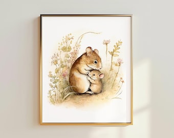 Mouse Art Print Vintage Nursery Decor Mice Art Cottage Core Decor Woodland Nursery