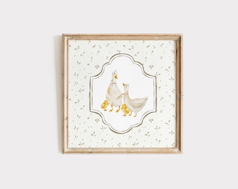 Gans Prints fürs Kinderzimmer Cottagecore Art Bild fürs Babyzimmer Vintage Cottagecore Wandbild Cottagecore Dummer Gans Kinderzimmer Druck trendiges Dekor