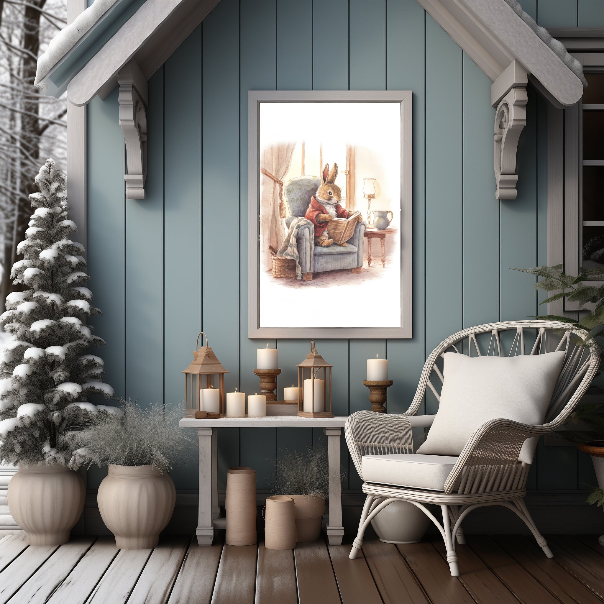 Bunny Rabbit in A Cozy Reading Nook Wall Art Softness Nursery - Etsy