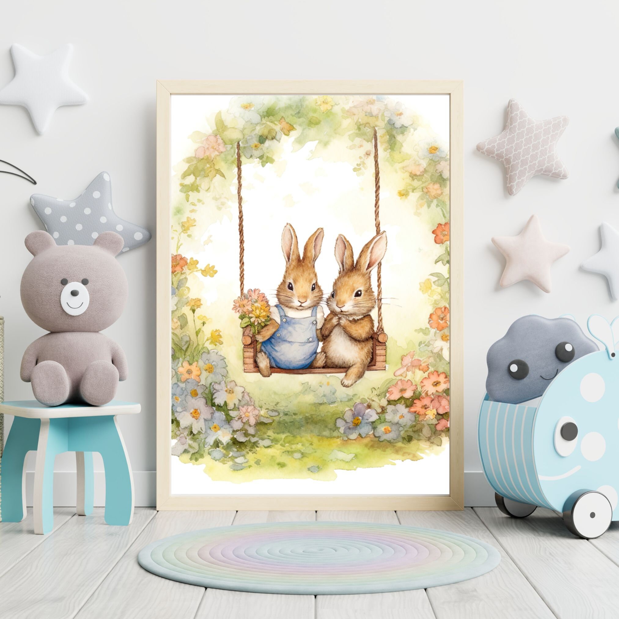 Vintage Nursery Decor, Bunny Prints, Reading Artwork Nursery Wall Art ...