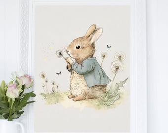 Vintage Nursery Decor, Bunny Rabbit Wall Art, Bunny Art Prints, Cottage Core Printable, Cottagecore Art, Nursery Wall Art