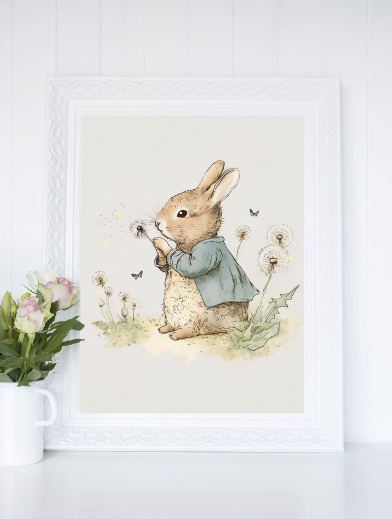 Cottage Core Rabbit Vintage Nursery Decor, Bunny Rabbit Wall Art, Bunny Art Prints, Cottage ...