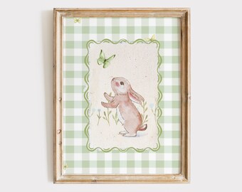 Sage Green Nursery Decor, Vintage Sage Green Prints, Woodland Nursery Wall Art, Bunny Rabbit Art, Cottagecore Decor