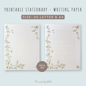 Daisy Flower Printable Letter Paper, Digital Download Floral Letter Paper, A4 Writing Paper, Letter Writing Set, Cottagecore Stationary Set
