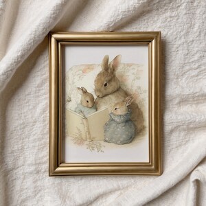 Stampa artistica da parete per la cameretta del bambino con coniglietto e mamma, decorazione Rabbit Cottage-Core