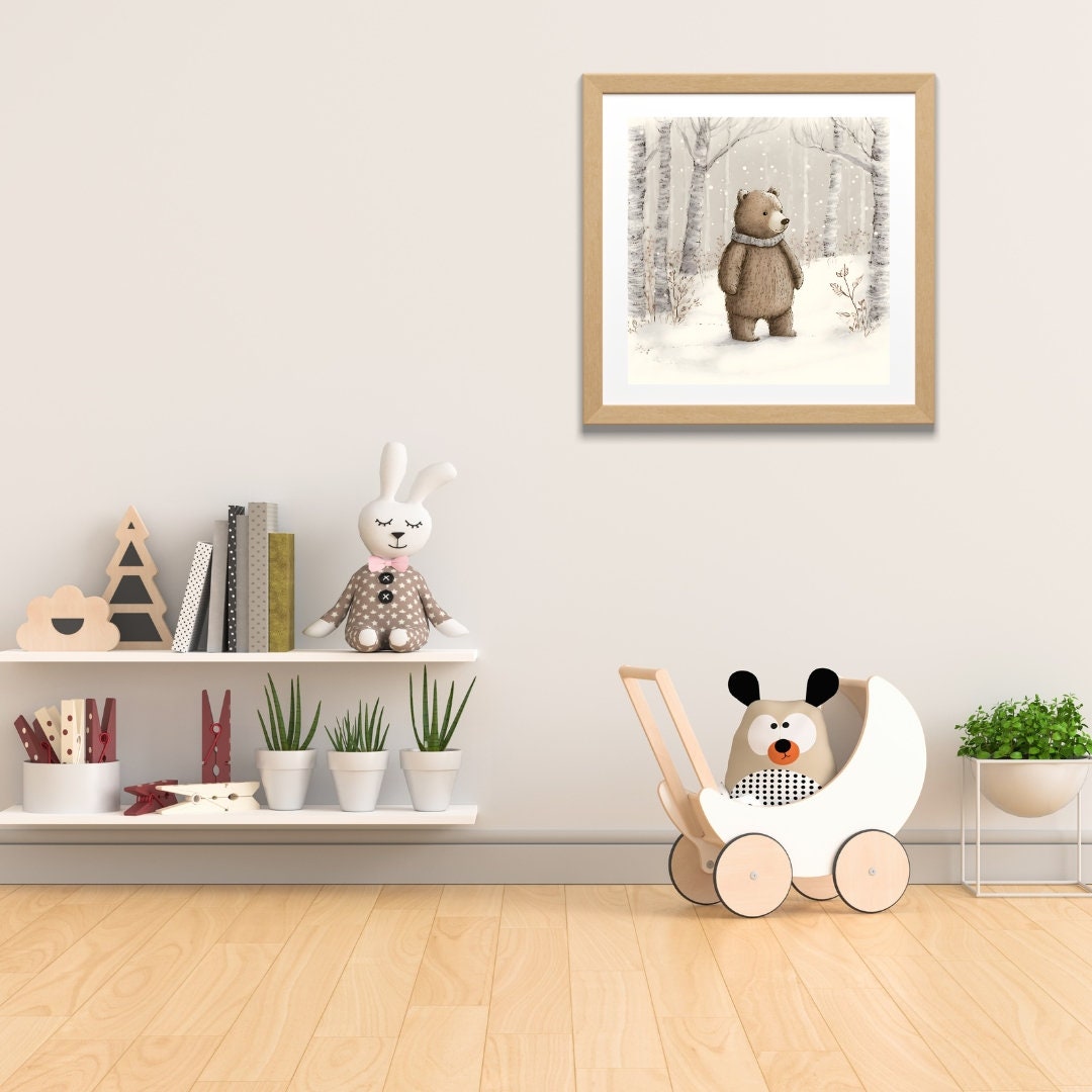 Winter Teddy Bear Digital Wall Art Watercolor Illustration - Etsy