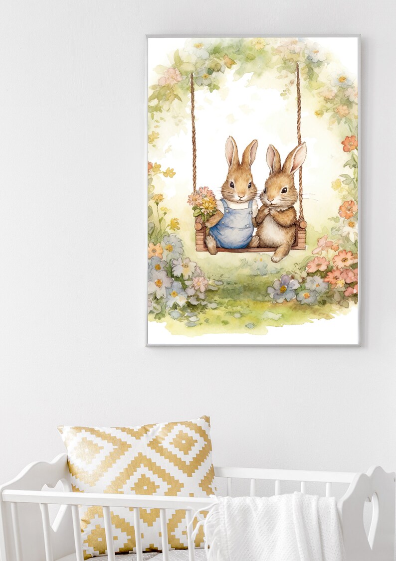 Vintage Nursery Decor, Bunny Prints, Reading Artwork Nursery Wall Art ...