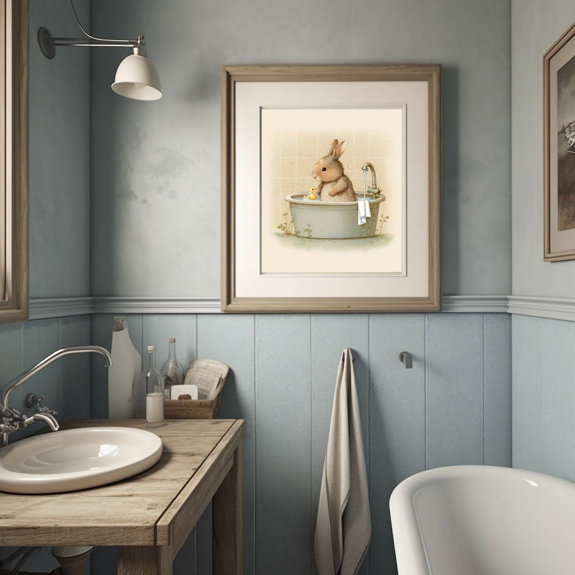 Bunny Rabbit Having A Bubble Bath Wall Art, Softness Nursery Art Print ...