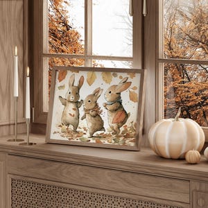 Autumnal Bunny Rabbits Fall Leaves Wall Art, Softness Nursery Art ...