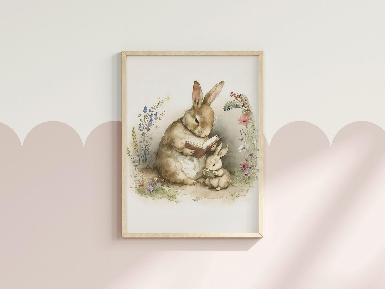 Bunny Rabbit Art, Bunnies Nursery Print, Cottagecore Decor, Baby Gift ...