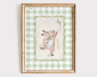 Sage Green Nursery Decor, Vintage Sage Green Prints, Woodland Nursery Wall Art, Bunny Rabbit Art, Cottagecore Decor