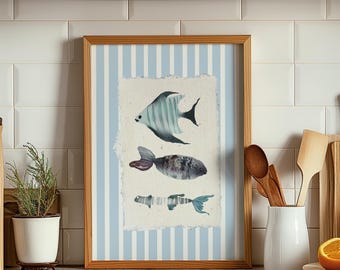 Pintura de peces, arte de peces, decoración de casa de playa, arte de pared de playa, impresión, arte de casa costera
