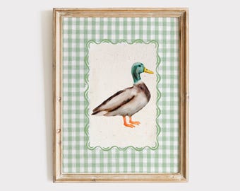 Mallard Duck Print, Duck Painting, Sage Green Decor, British Garden Birds